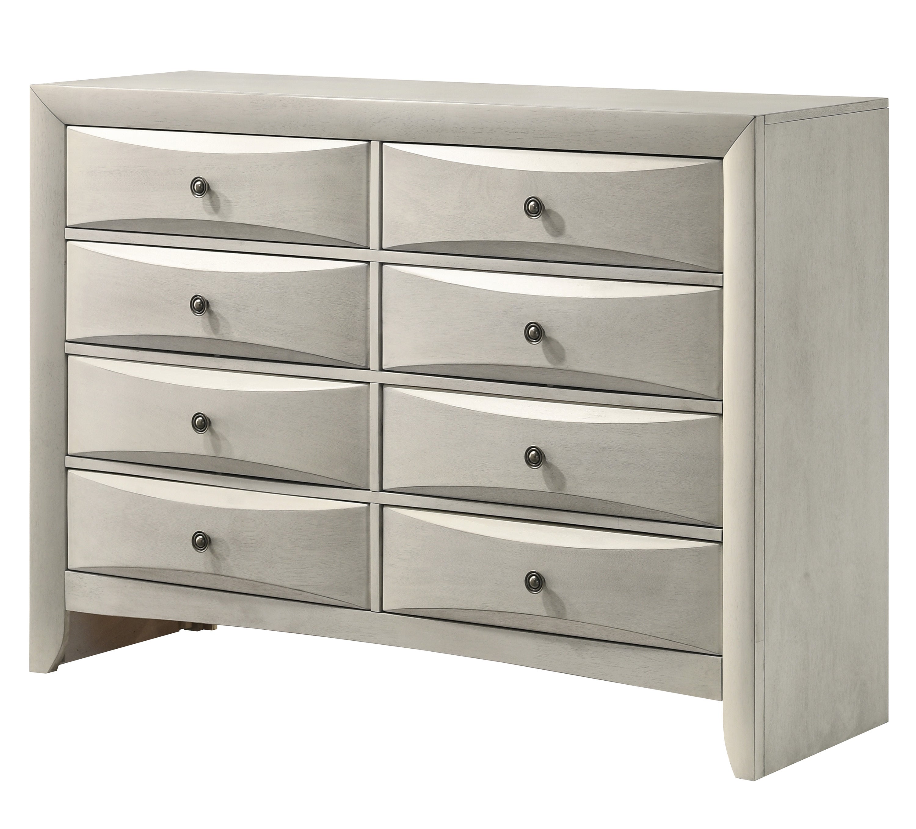 1pc Contemporary Neutral White Finish Curved Drawer Fronts Storage Six Drawers Dresser Wooden Furniture