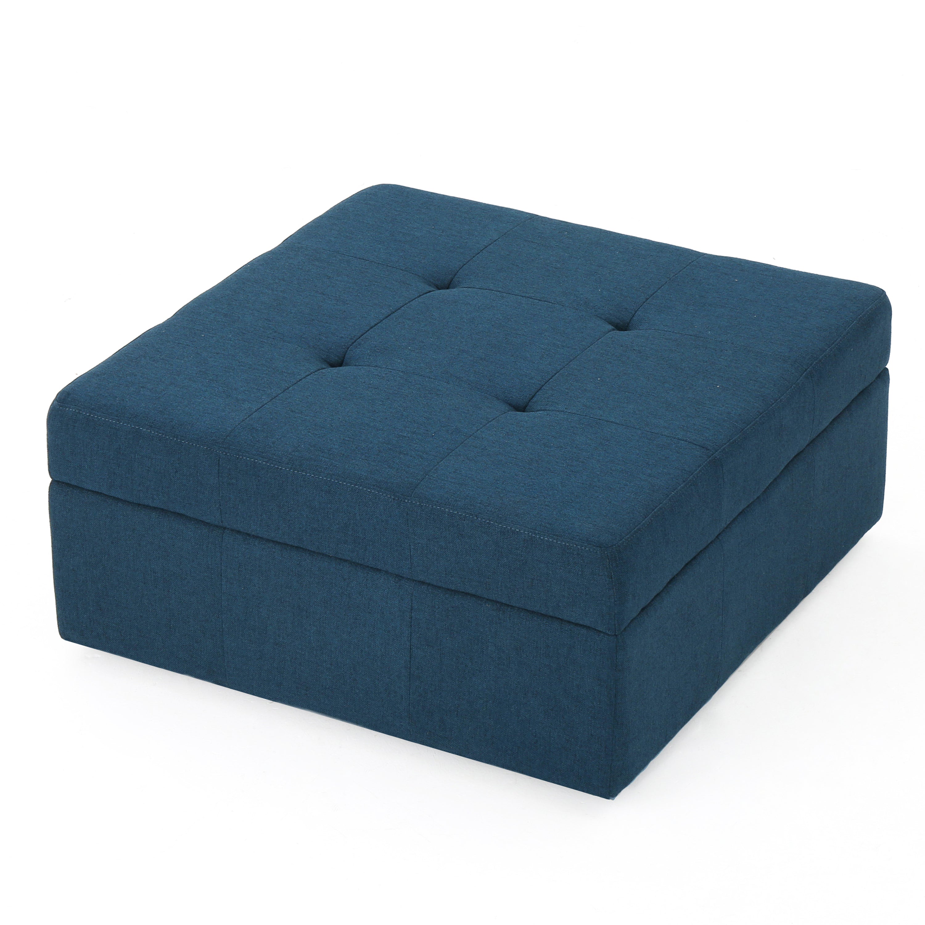 Flip-Top Ottoman with Tufted Waffle Stitch and Rolling Casters, Navy Blue