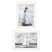 'Lighthouse Sailboat' 2-Piece Vignette By Bluebird Barn, Ready to Hang Framed Print, White Frame