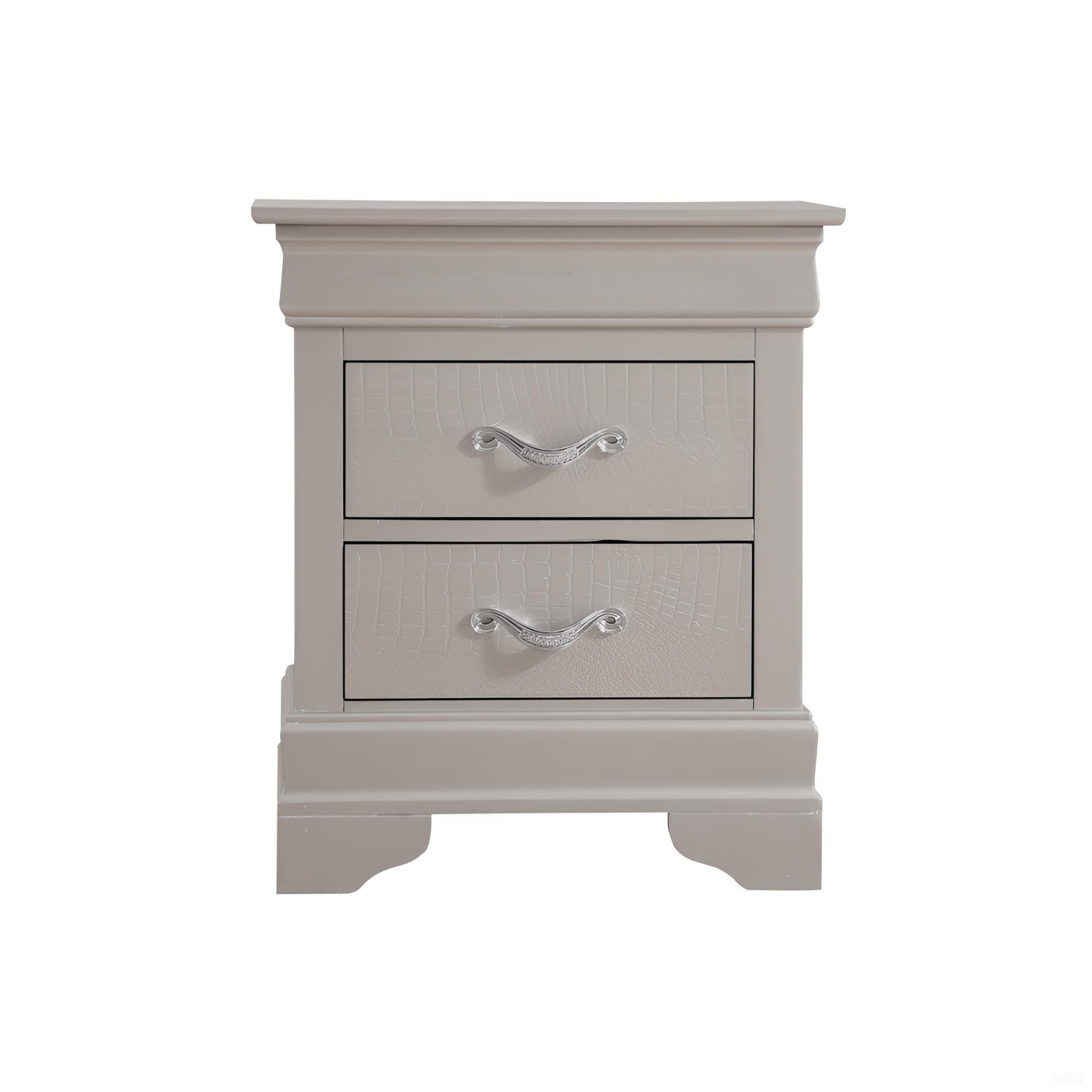 Elegant Silver Nightstand with Two Drawers in Champagne Finish, Particle Board, 24' Height