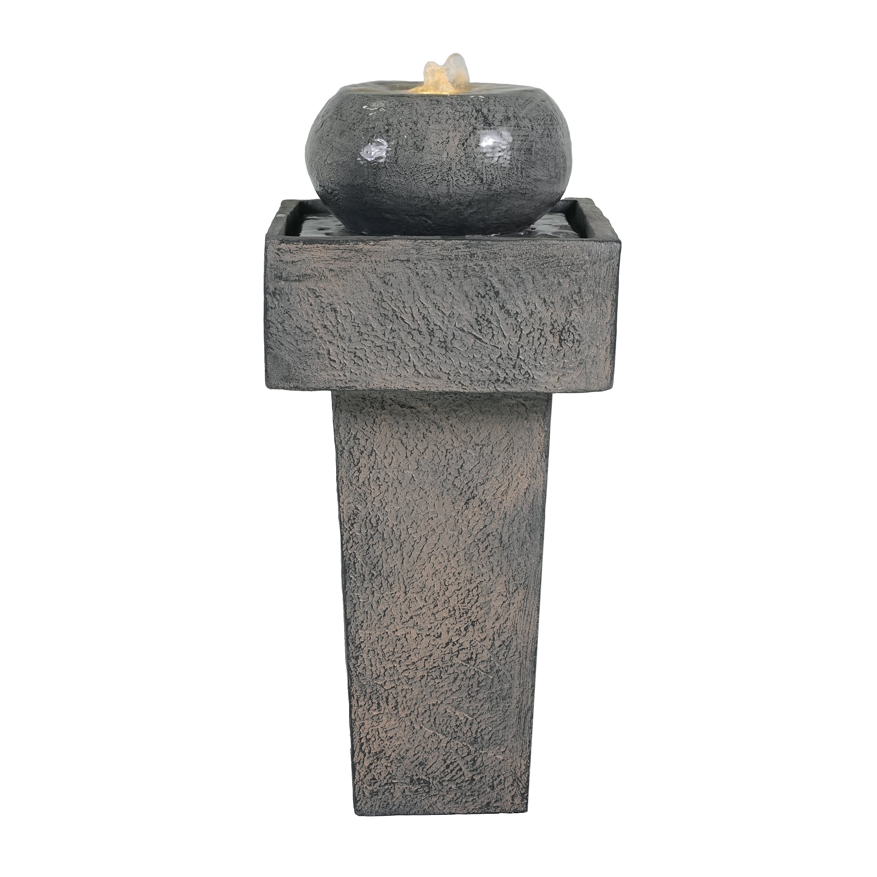 25.59'H Minimalist Concrete Column Fountain with LED Lighting, Gray Modern Outdoor Decor for Patio, Porch, and Garden