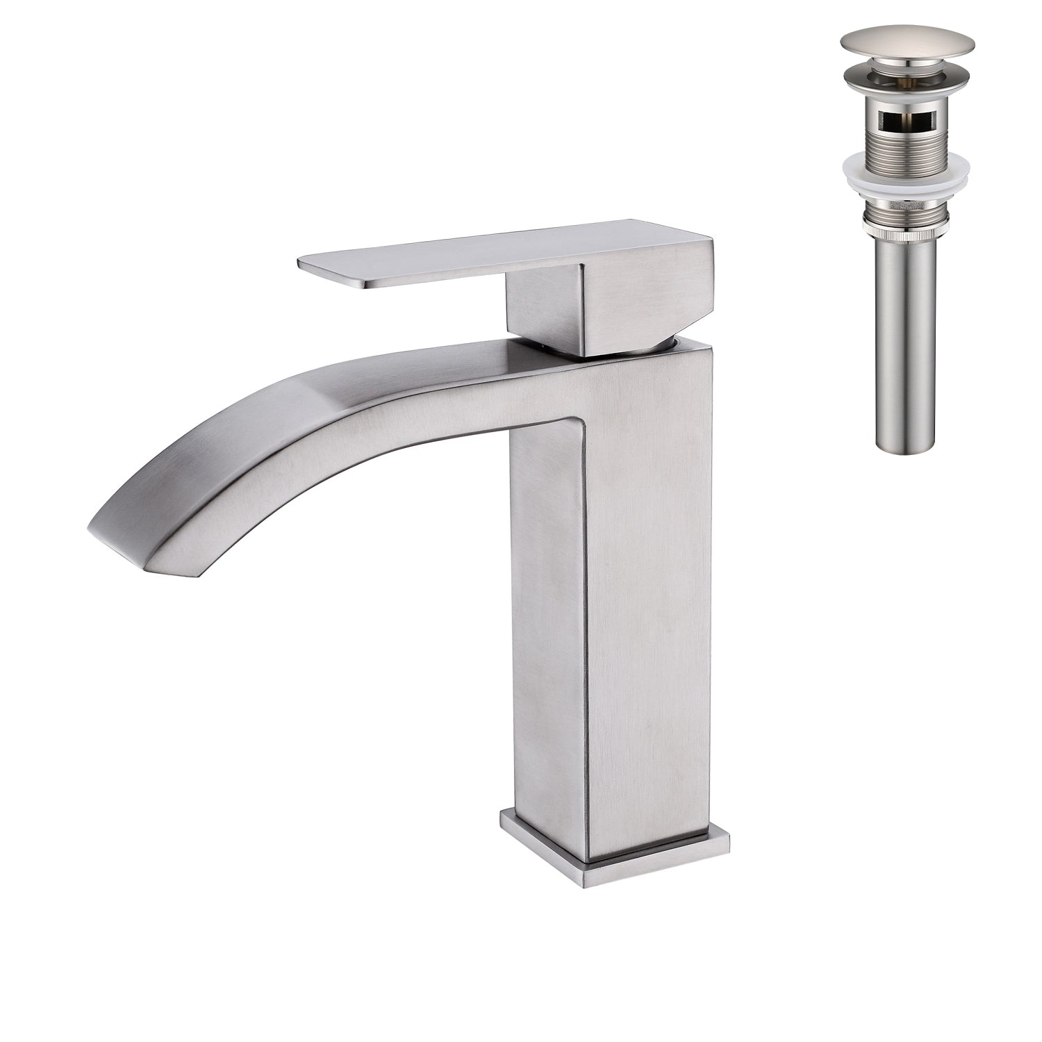 Waterfall Spout Bathroom Sink Single Handle Faucet with Pop-Up Drain (with Overflow)