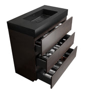 Alice 36' Walnut Bathroom Vanity with Sink, Large Storage, Black Basin, Modern Freestanding Design