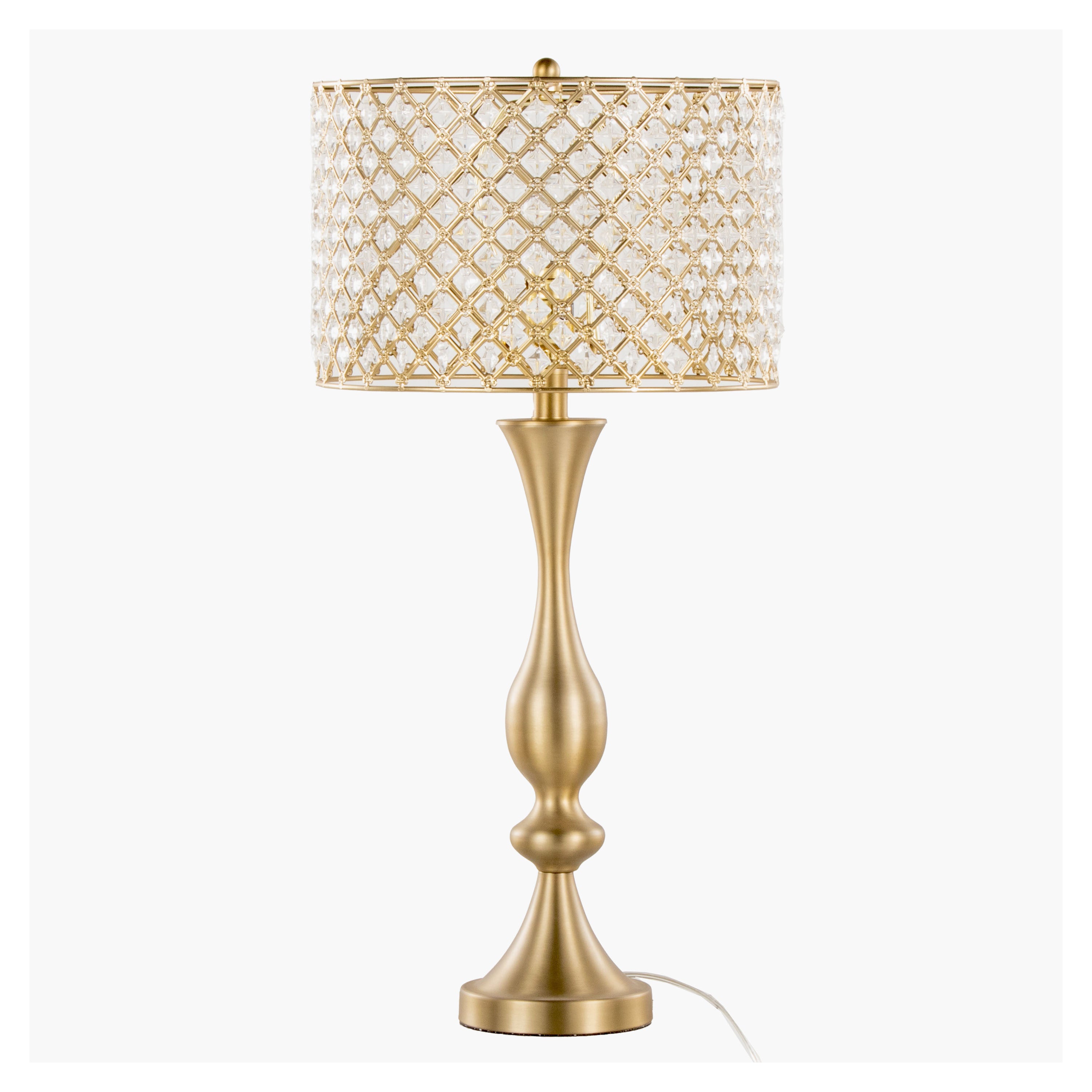 Topaz 27' Glam/Art Deco Metal Table Lamp in Gold Metal with Clear K9 Crystal and Metal Shade from Grandview Gallery by LumiSource