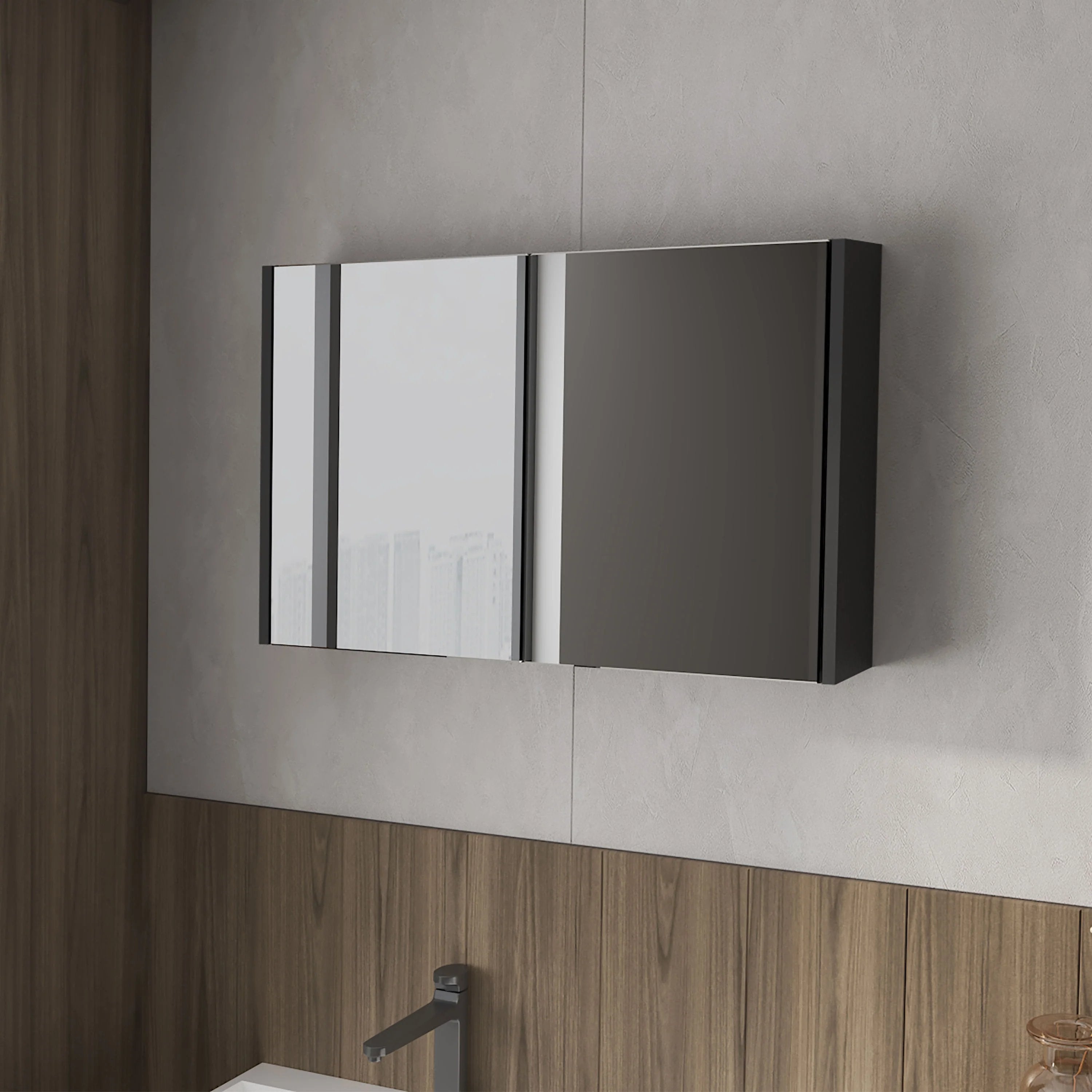 Wenge Medicine Cabinet with Included Mirrors and 2 Doors