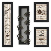 'Kitchen Collection V' 4-Piece Vignette with 7-Peg Mug Rack by Millwork Engineering, Black Frame