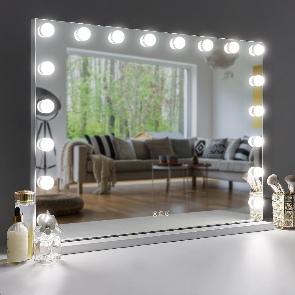 Vanity Mirror with Lights 31.5' x 22.8' USB Charging Lighted Makeup Mirror with 18 LED Dimmable Bulbs, 3 Color Lights Bedroom Cosmetic Mirror for Tabletop and Wall