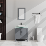 Goodyo 30' Bathroom Vanity and Sink Combo Glass Top Cabinet w/Mirror, Gray