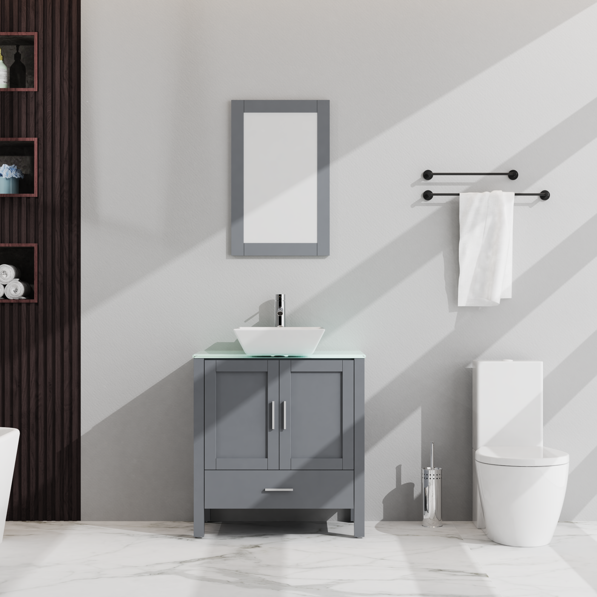 Goodyo 30' Bathroom Vanity and Sink Combo Glass Top Cabinet w/Mirror, Gray