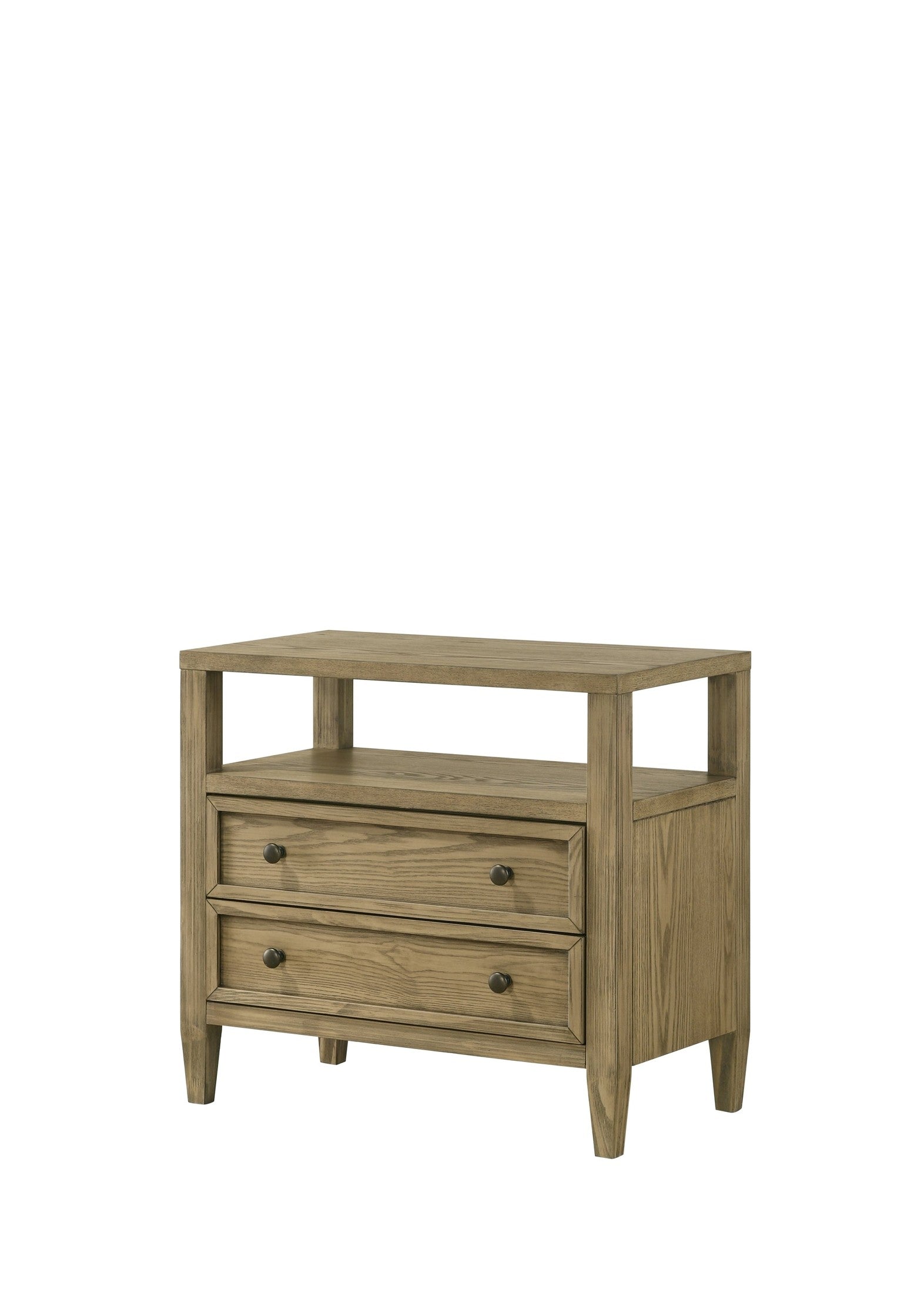 1pc Rustic 2-Drawer Nightstand with Open Shelf Wooden Bedroom Nightstand Tan / Beige Natural