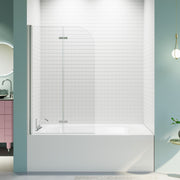 34' W x 58' H Frameless Folding Pivot Bathtub Door, 1/4' (6mm) Thick SGCC Clear Tempered Glass Door, Bathroom Pivot Bifold Shower Tub Door Panel, Reversible Installation, Chrome Finish