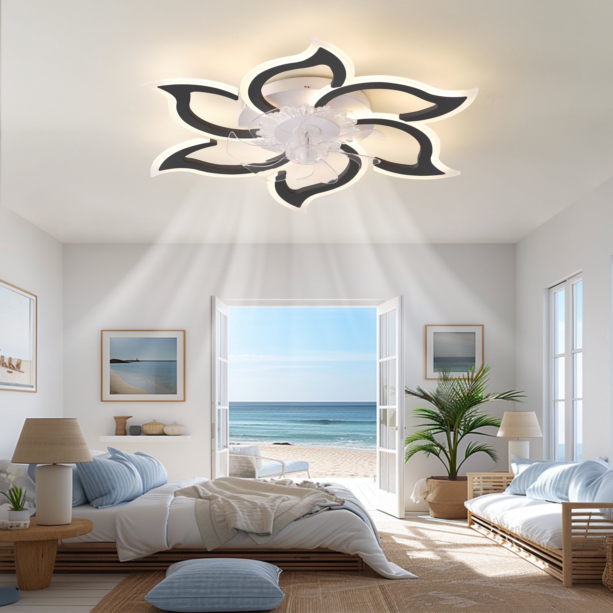 32.6In Black Ceiling Fan with Lights, Remote Control 3 Color Temperatures,6 Gear wind Speed Fan Light