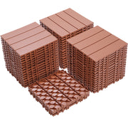 Plastic Interlocking Deck Tiles for Garden and Poolside, Mahogany Color, 12.00'x12.00', Waterproof All-Weather Patio Flooring