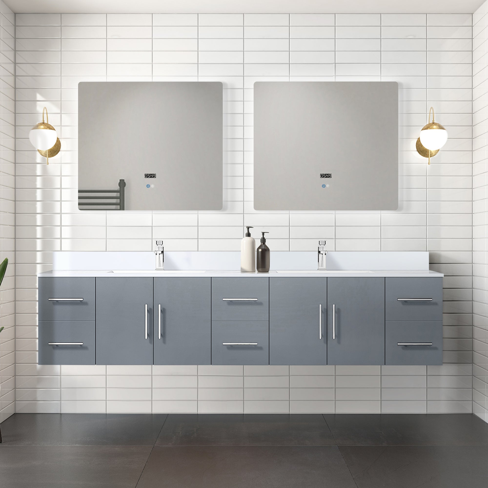 Dark Grey Double Bath Vanity 84 in. W x 22 in. D, with Cultured Marble Top