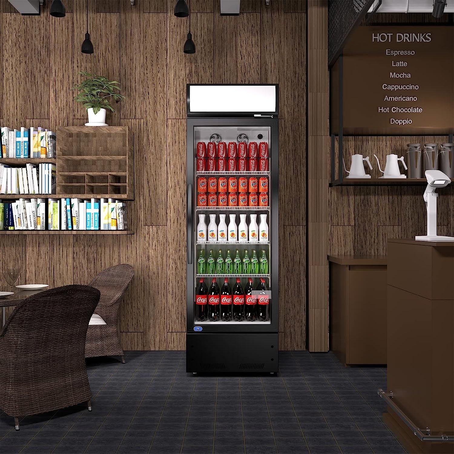 Commercial Glass Door Refrigerator, Single Glass Door Retail Merchandiser Cooler, 8.0 Cubic Ft., ETL Approved, Black