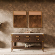 Brown Oak Double Bath Vanity 60 in. W x 22 in. D, Cultured Marble Top, and Faucet Set
