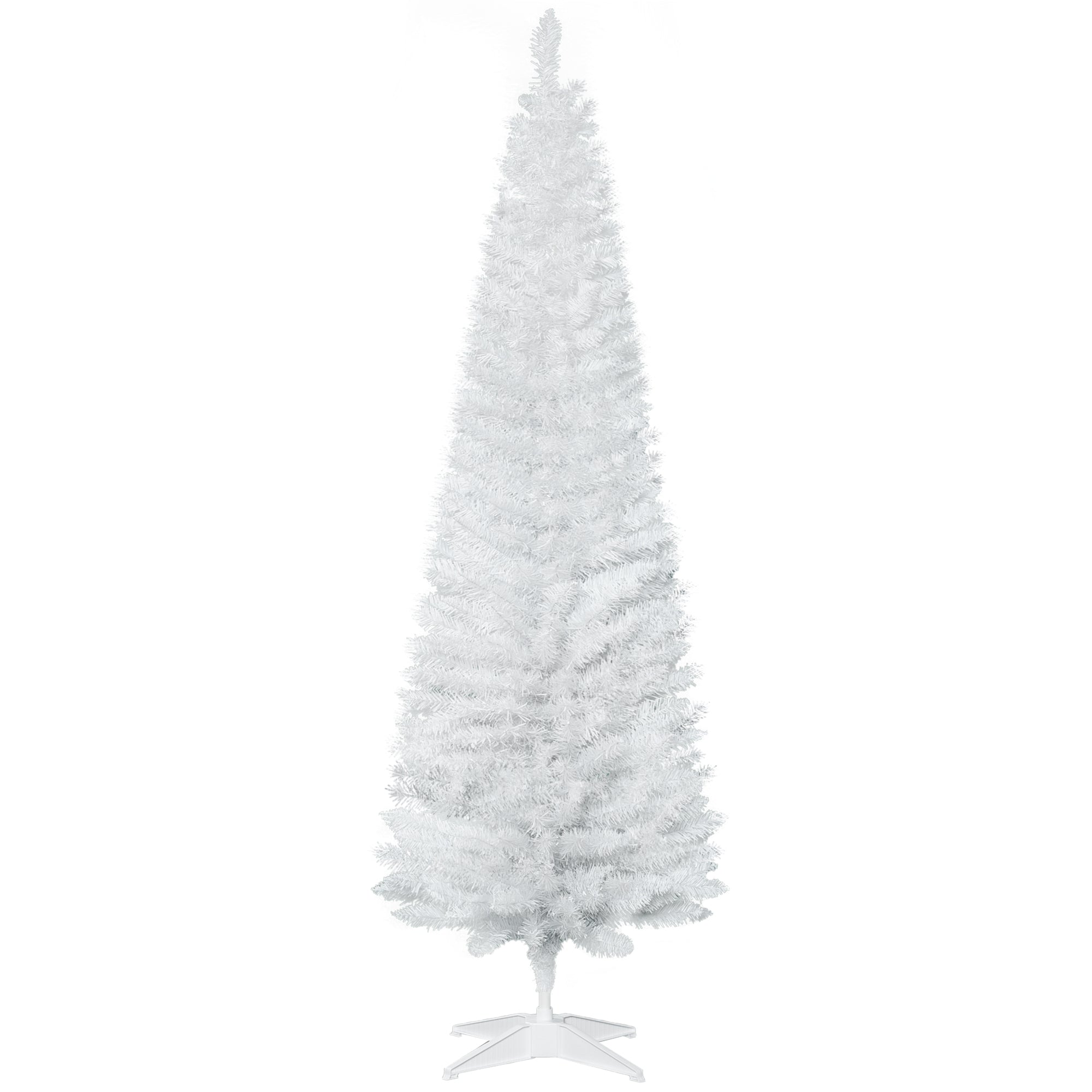 HOMCOM 6' Artificial Pencil Christmas Tree, Slim Xmas Tree with 390 Realistic Branch Tips and Plastic Stand, White