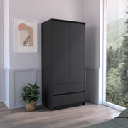 Armoire, Wardrobe Closet with Two Drawers, Hanging Rod, Black