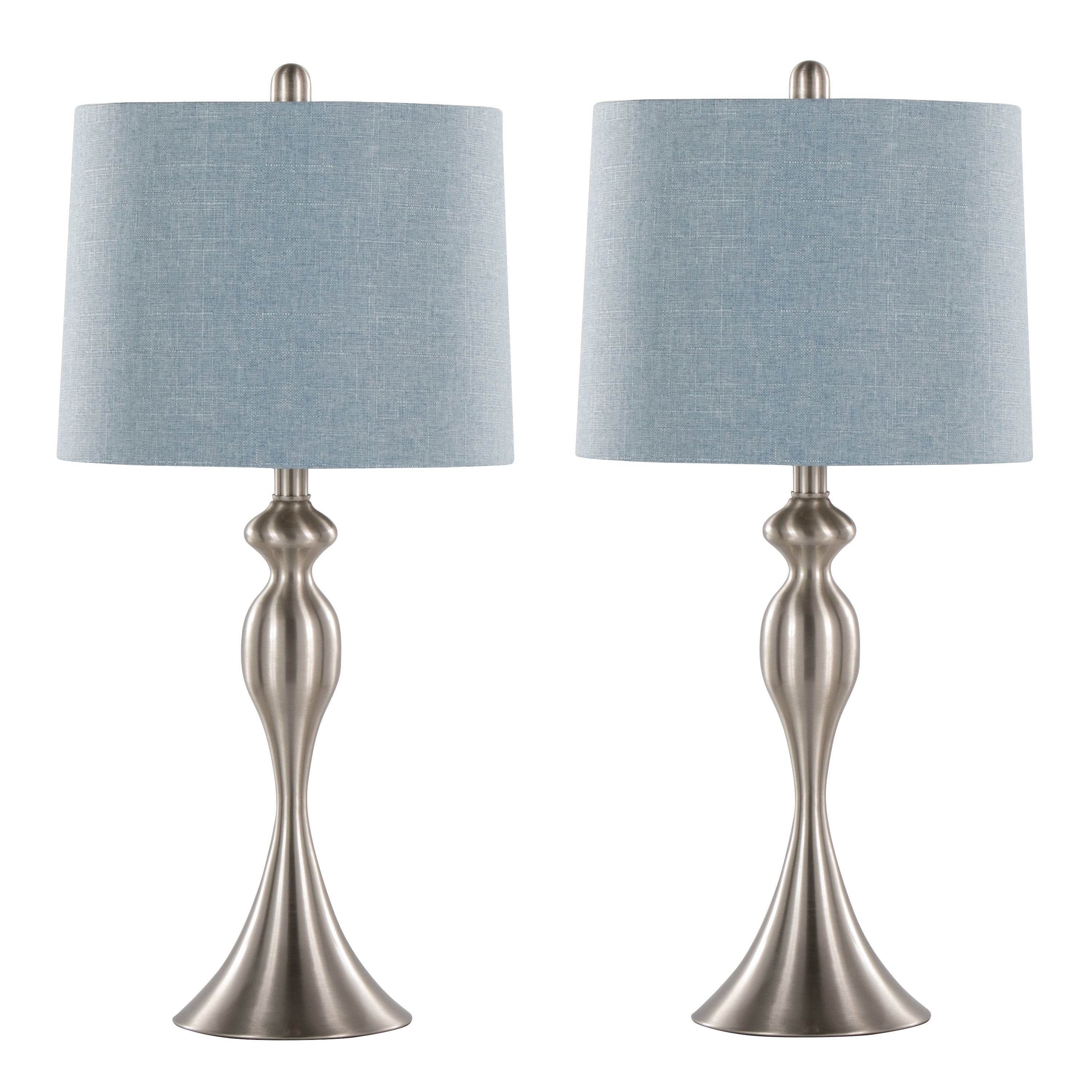 Ashland 27' Contemporary Metal Table Lamp in Brushed Nickel with Light Blue Linen Shade from Grandview Gallery by LumiSource - Set of 2