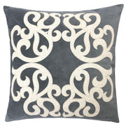 Dora Vintage Vine Grey Polyester Velvet Pillow Cover with Matching Back, 20x20 inches