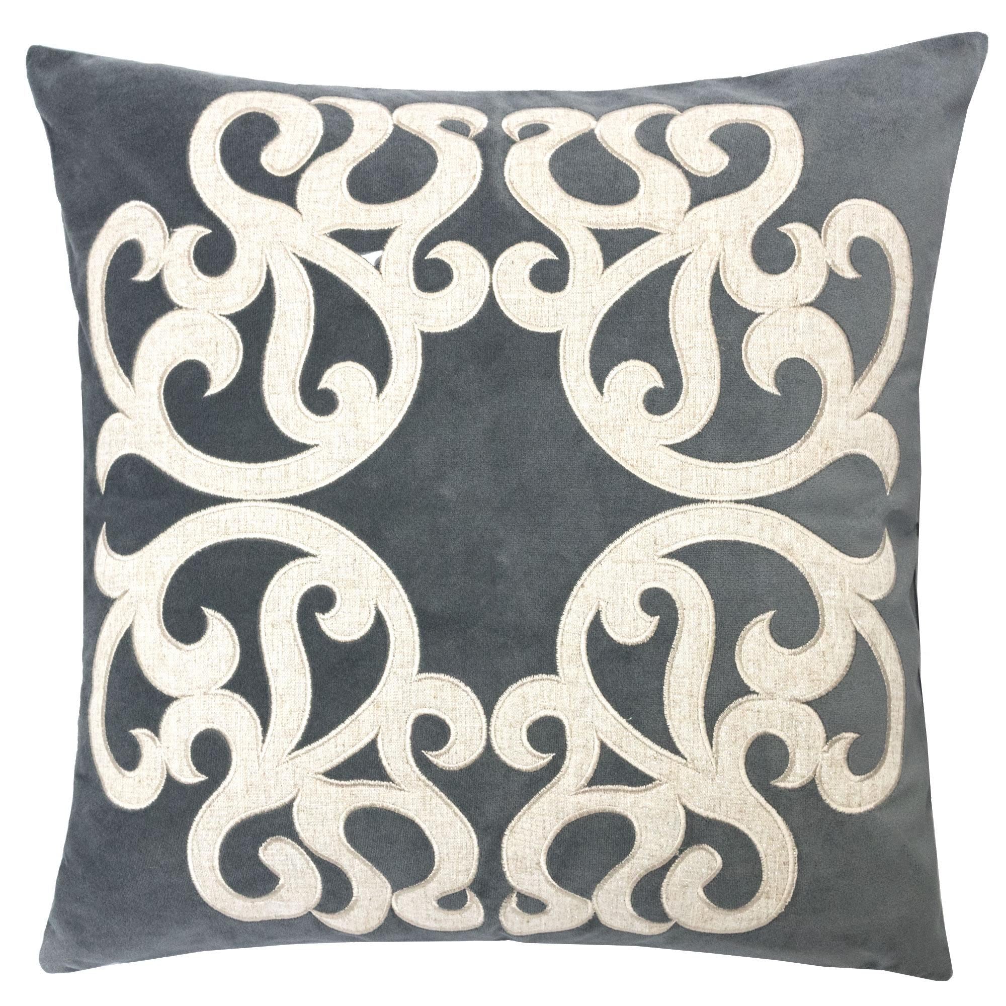 Dora Vintage Vine Grey Polyester Velvet Pillow Cover with Matching Back, 20x20 inches