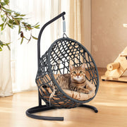 Cat Swing Bed with Stand & Cushion, Cat Egg Chair with Rattan Wicker Appearance, Indoor Hanging Swinging Cat Bed for Cats, Small Dogs, and Small Animals,Yellow