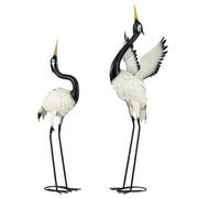 Outsunny Heron Garden Statues, 35.5' & 40.5' Standing Bird Sculptures, Metal Yard Art Decor for Lawn, Patio, Backyard, Landscape Decoration Set of 2, White & Black