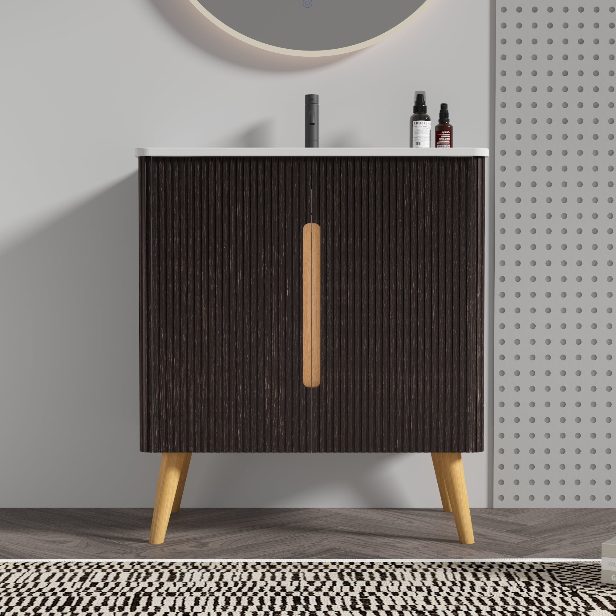 U136-ETNA30F-308 Etna 30' Brushed Black Oakt Bathroom Vanity with Sink, Freestanding & Wall Mounted Bathroom Cabinet Options for Modern Bathrooms, KD