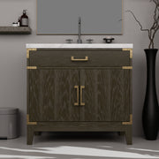 Brown Oak Single Bath Vanity 36 in. W x 22 in. D, with Carrara Marble Top