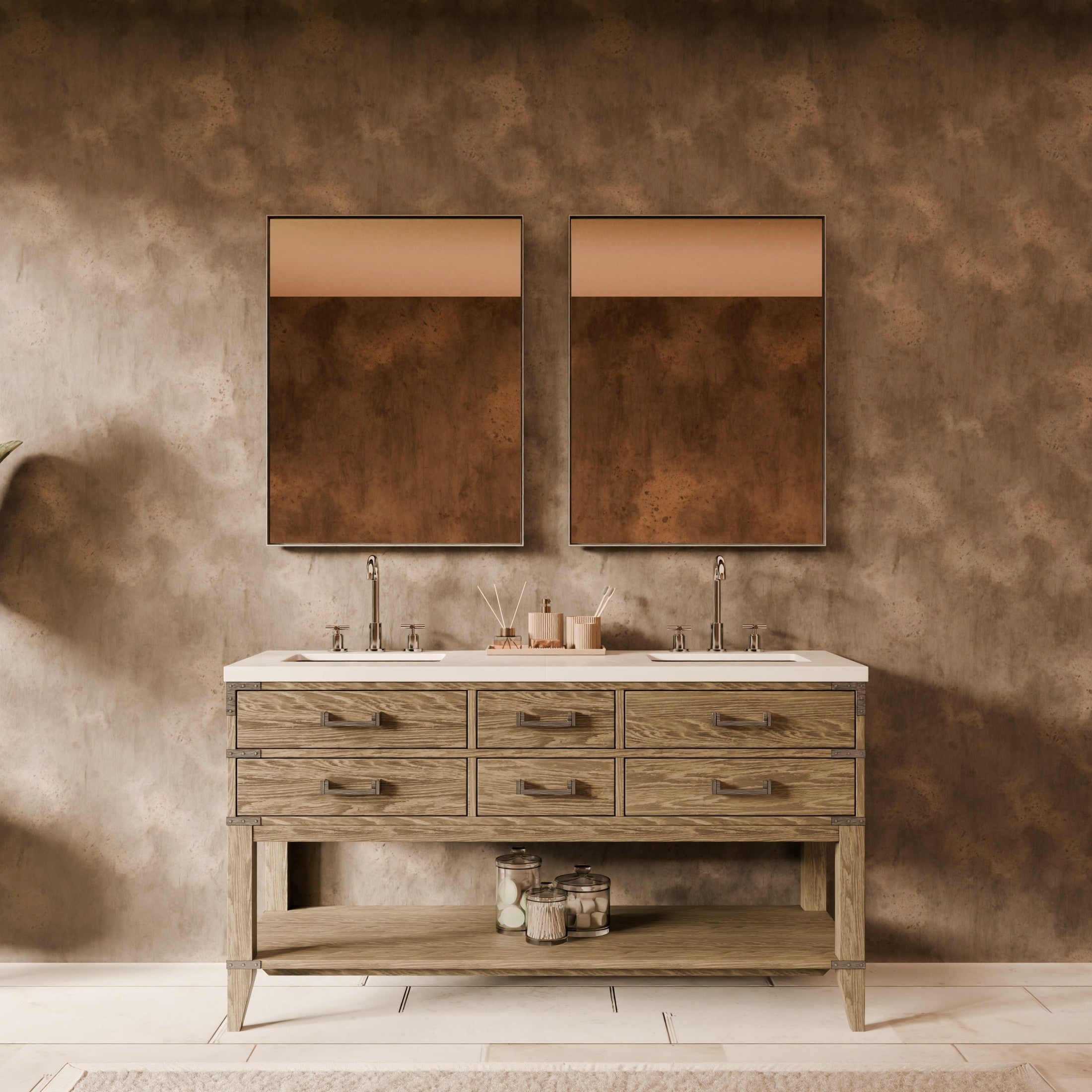 Grey Oak Double Bath Vanity 60 in. W x 22 in. D