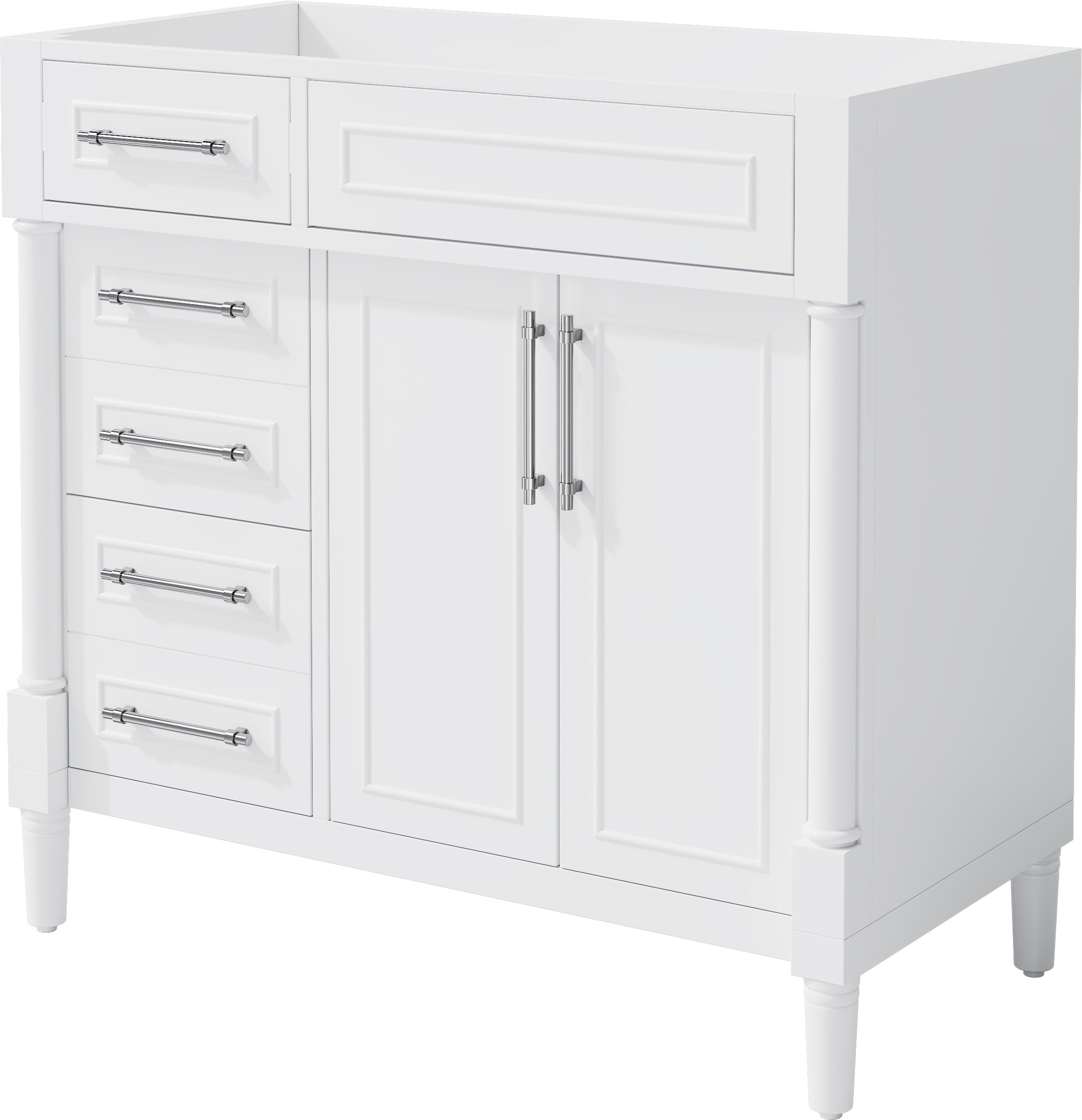36'' Bathroom Vanity without Sink, Freestanding Bathroom Storage Cabinet with 2 Drawers and a Tip-out Drawer, Solid Wood Frame Vanity Only, Height Adjustable Shelf  ( NOT INCLUDE SINK)