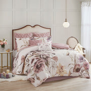 8 Piece Cotton Printed Comforter Set Blush Queen