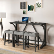 Bar Table Set with Power Outlet, Bar Table and Chairs Set, 4 Piece Dining Table Set, Industrial Breakfast Table Set, for Living Room, Dining Room, Game Room