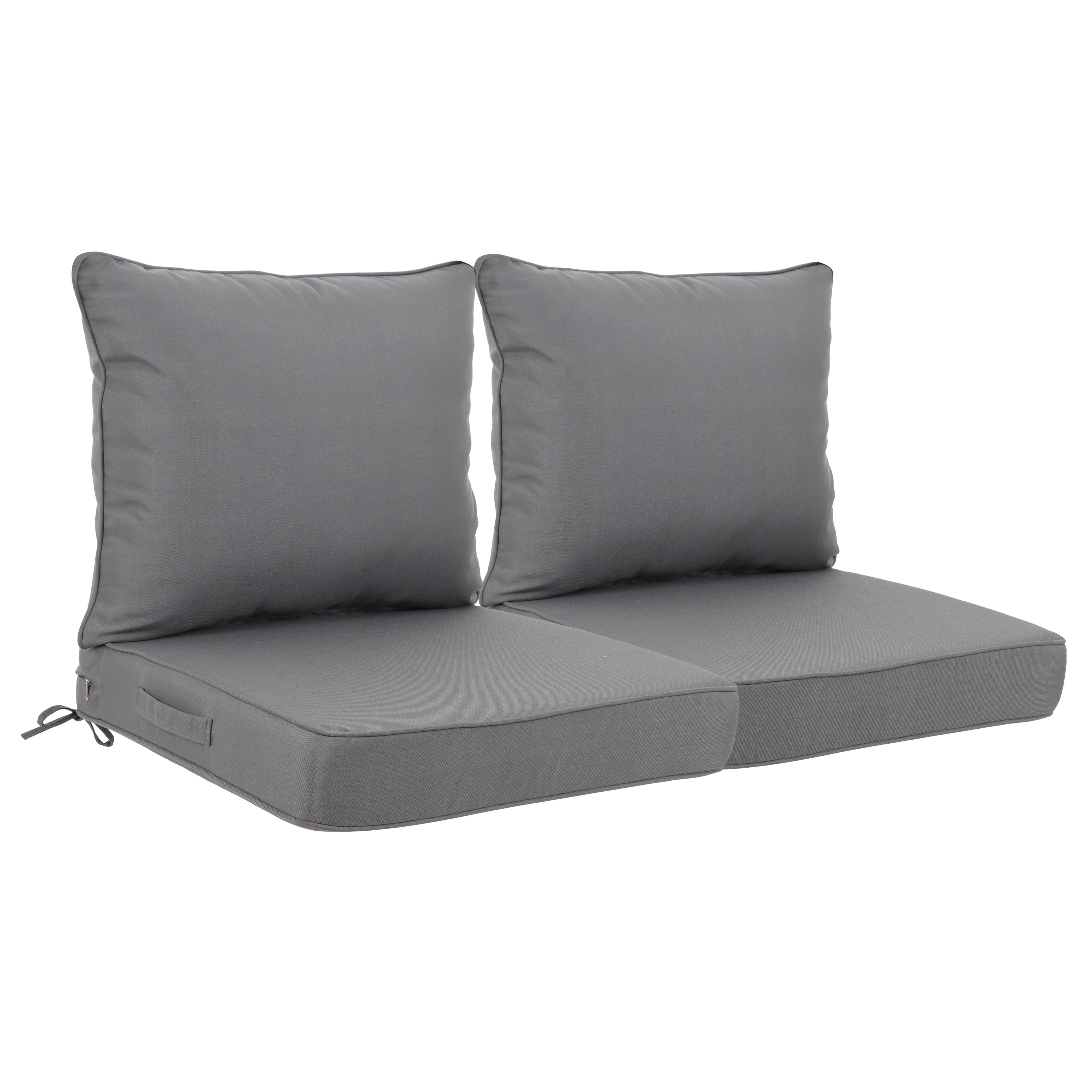 24x24 Inch Outdoor Deep Seat Cushion Set - Waterproof Fade-Resistant Patio Furniture Cushions with Removable Covers, Adjustable Straps & Handles for Chairs, Sofa, Couch (2-Piece)-Gray