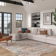 Ellin Ivory, Blue, Orange, and Rust Olefin Shag Area Rug