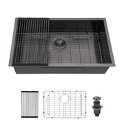 Gunmetal Black Kitchen Sink 30x18x9 Undermount Single Bowl 16 Gauge Stainless Steel