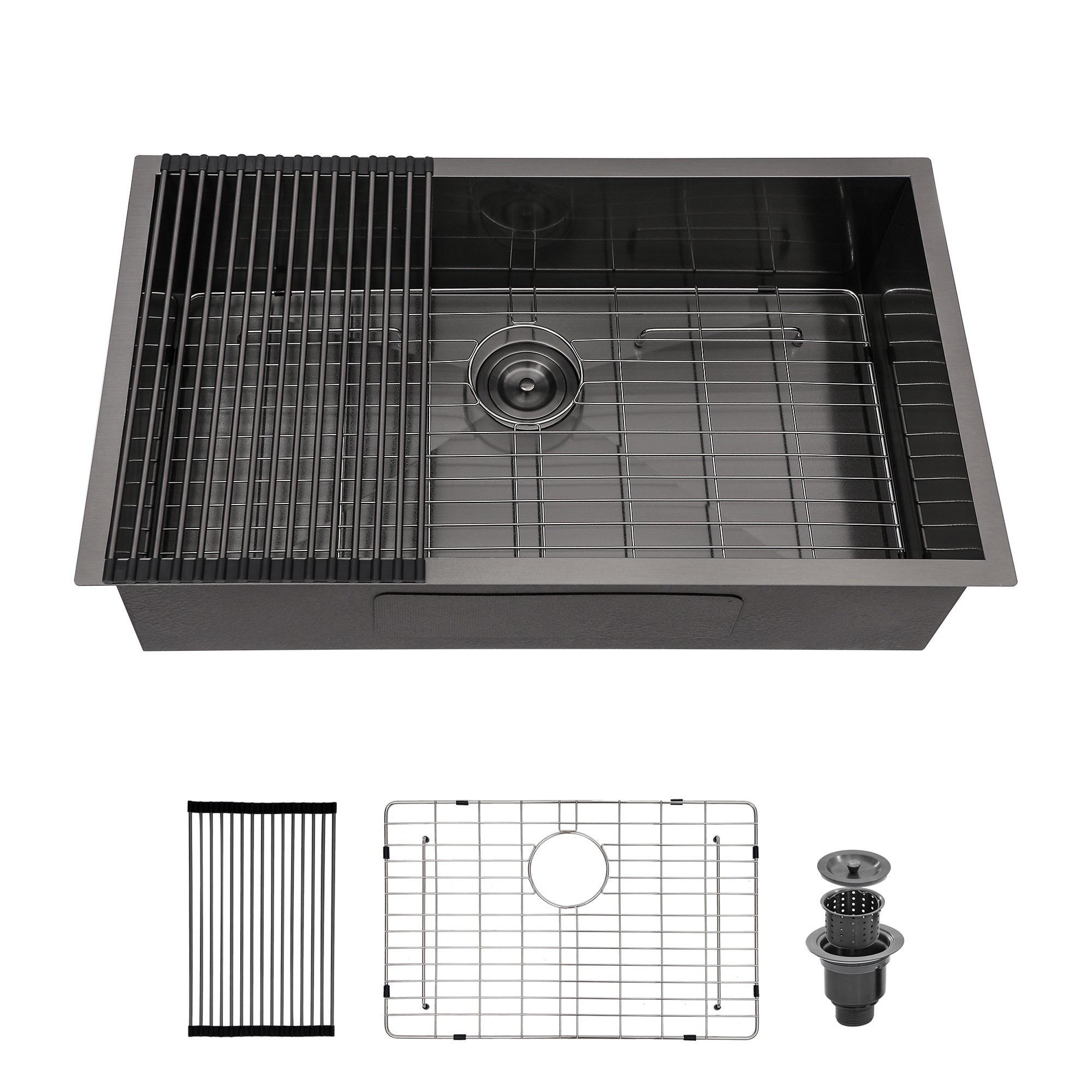 Gunmetal Black Kitchen Sink 30x18x9 Undermount Single Bowl 16 Gauge Stainless Steel