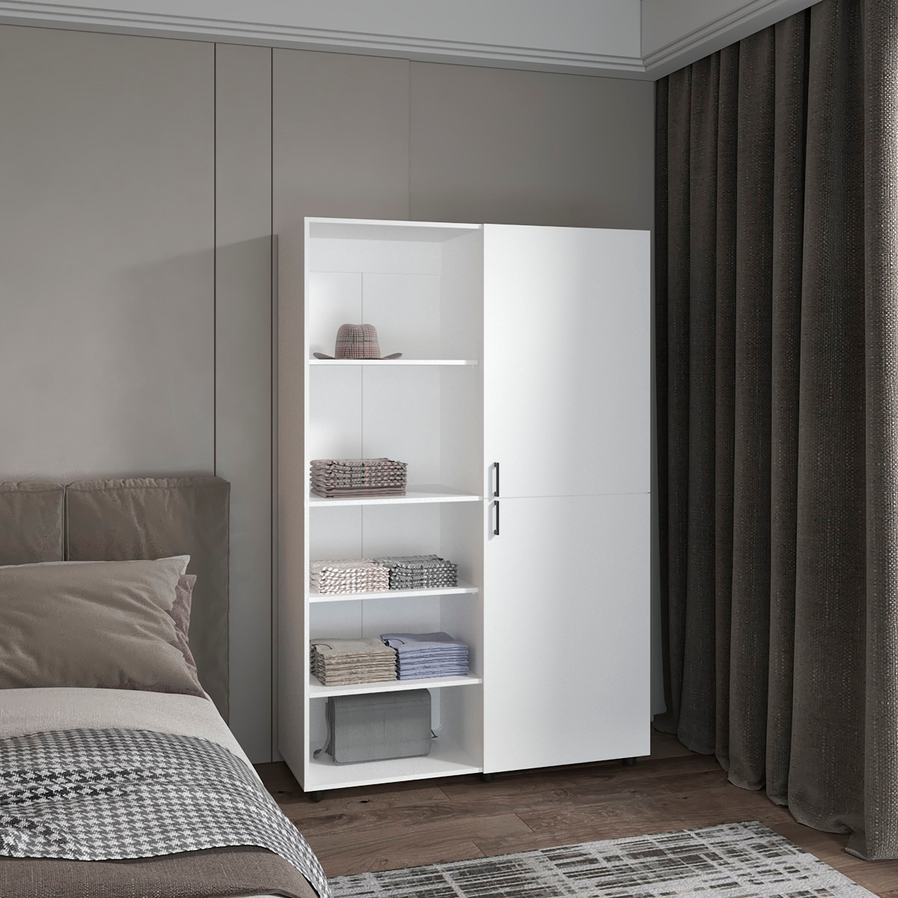 Eco High Two Door Freestanding Armoire With Hanging Rod And Interior Shelves, Compact Bedroom Wardrobe, White