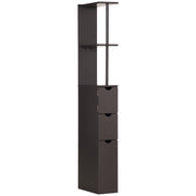 HOMCOM 54' Tall Bathroom Storage Cabinet, Freestanding Linen Tower with 2-Tier Shelf and Drawers, Narrow Side Floor Organizer, Brown