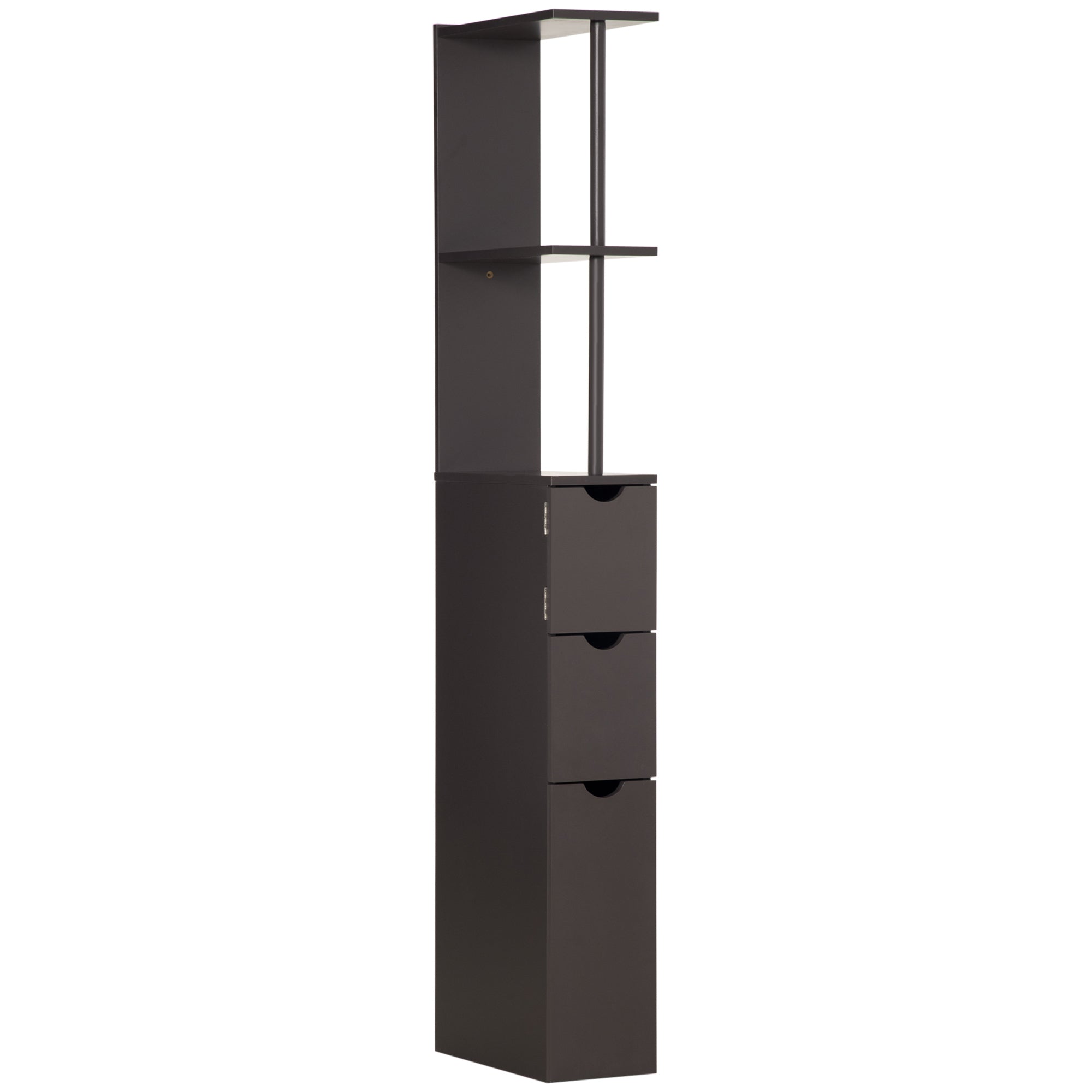 HOMCOM 54' Tall Bathroom Storage Cabinet, Freestanding Linen Tower with 2-Tier Shelf and Drawers, Narrow Side Floor Organizer, Brown