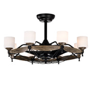 Dia 33 inch Chandelier Ceiling Fan for Bedroom Dining Room Living Room Kitchen Farmhouse Entry,Matte Black+  Wood Grain