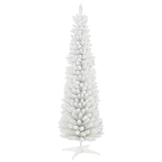 HOMCOM 6' Snow Flocked Artificial Pencil Christmas Tree, Slim Xmas Tree with Realistic Branches and Plastic Base Stand for Indoor Decoration, White