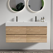 Grace 48'' Bathroom Vanity with oak Engineered Quartz Sink and Soft Black Drawers, Wall Mounted Floating Bathroom Vanity for Modern Bathroom, One-Piece Matt  White Glossy
Basin, KD