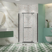 Pivot shower door, with 1/4' tempered glass, 34.75 in. x 72 in. Frameless Neo-Angle Pivot Shower Enclosure in Matte Black
