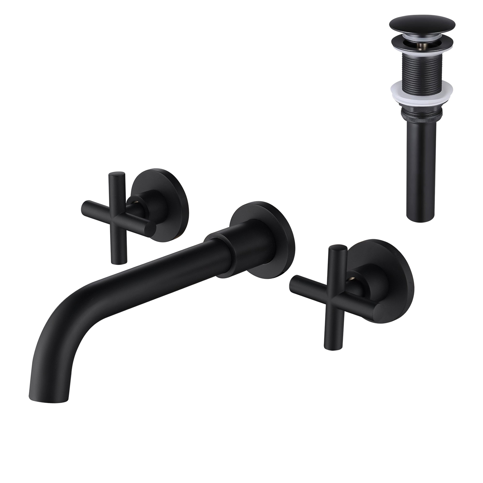 Wall Mounted Dual Handle Bathroom Sink Faucet with Pop-Up Drain (No Overflow)