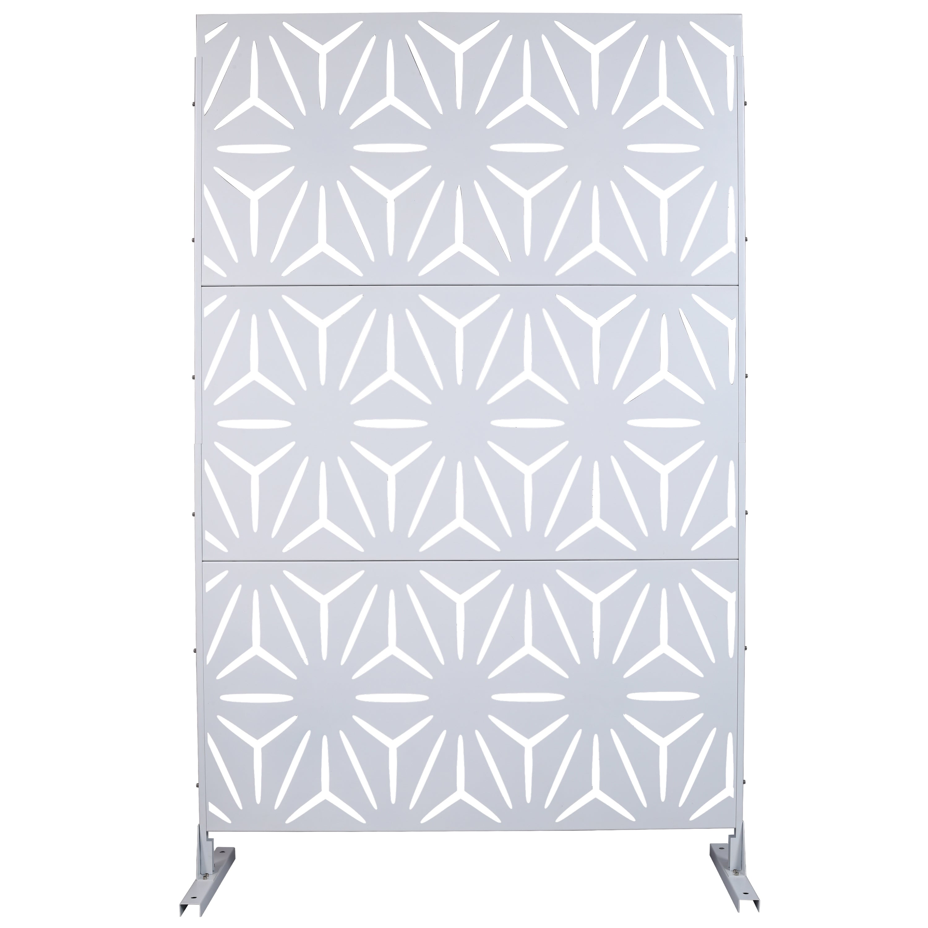 Outdoor & Indoor Metal Privacy Screen 76' H×48' W in White, Freestanding Decorative Panels for Deck, Balcony, Patio, Lawn, and Garden