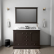 Espresso Double Bath Vanity 48 in. W x 22 in. D, Carrara Marble Top, and Faucet Set