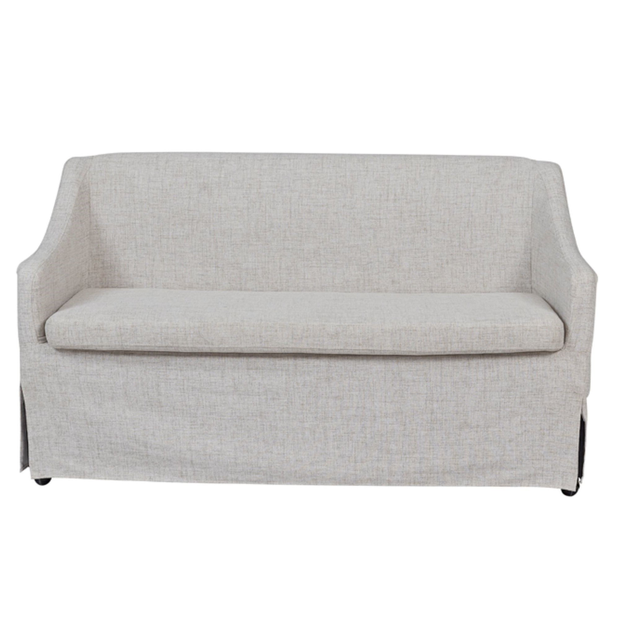 Transitional Casual Slip Covered Settee with Casters in Beige Upholstered Fabric