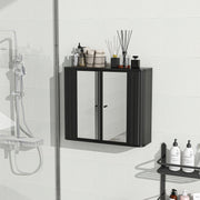 Black Wall-Mounted Bathroom Cabinet with Mirror, 2 Mirrored Doors & Open Shelf, Farmhouse Metal Frame Storage Cabinet with Open Compartment for Vanity, Toilet & Over-the-Sink