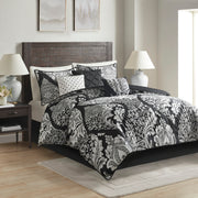 7 Piece Cotton Printed Comforter Set Black King